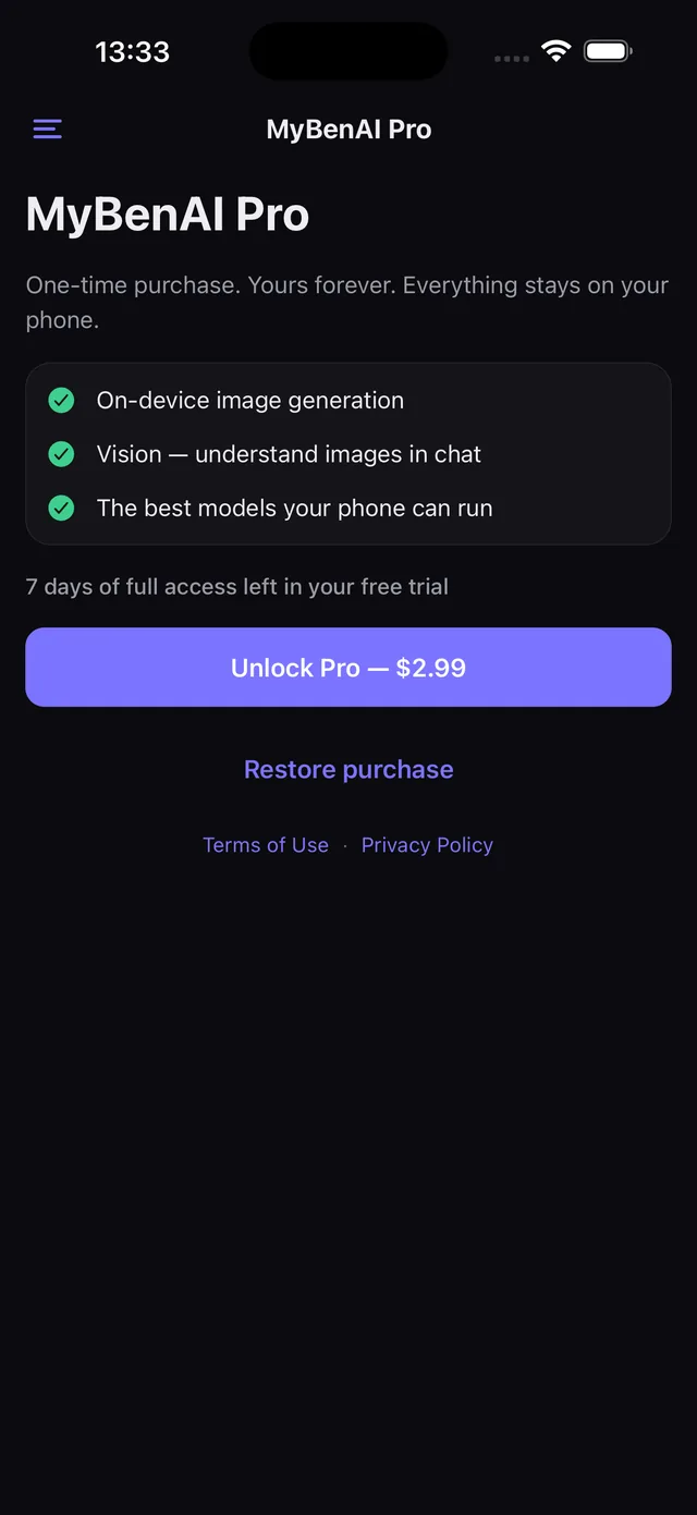 MyBenAI on iOS: the unlock screen on iPhone